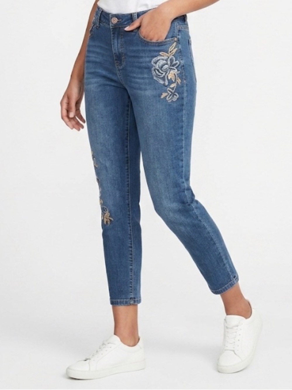 Kensie Dark Blue Jeans with Floral Embroidery